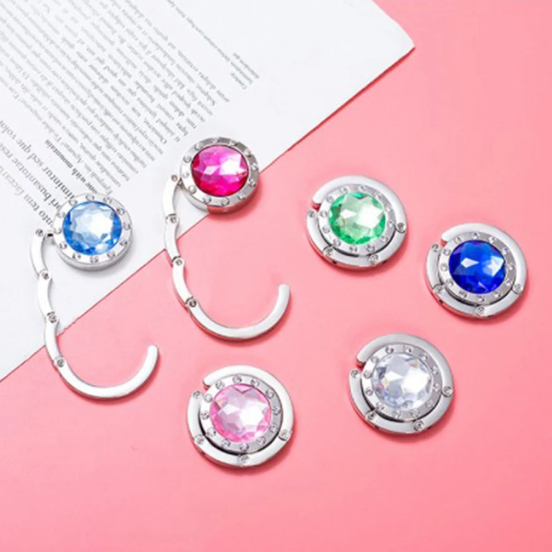 Hot!!practical Portable Folding Table Desk Hanging Clip Crystal Alloy Purse Handbag Bag Hanger Hook Holder Desk Hanging Hook