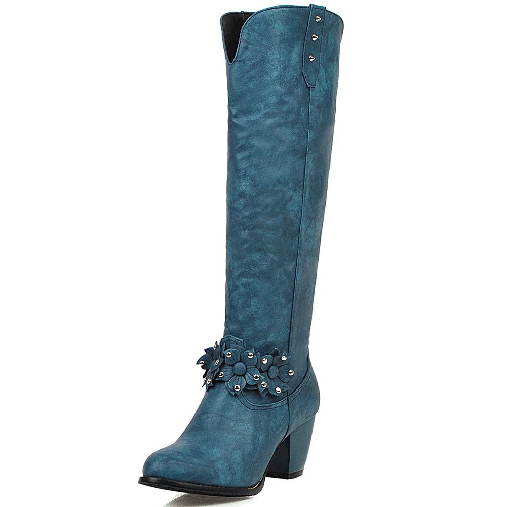 

KARINLUNA Hot Sale New Spring Ladies OL High Heel Boots Fashion Flower Decorating Knee High Boots Women Retro Long Shoes Woman
