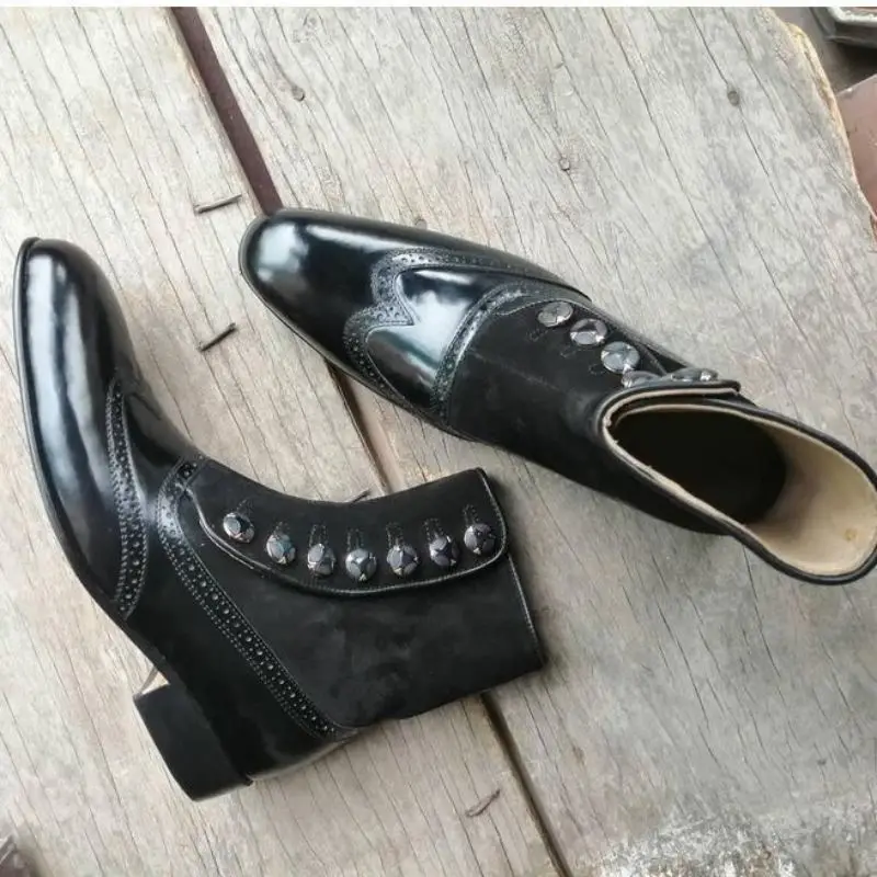 

Men PU Leather New Handmade Button Boots Classic Boots Ankle Men Boots Casual Fashion Winter Combat Boots KR137