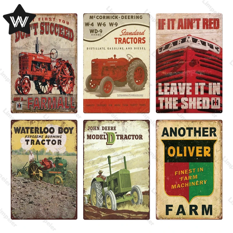 Потертая шикарная винтажная металлическая Оловянная подставка Farmall Man пещера