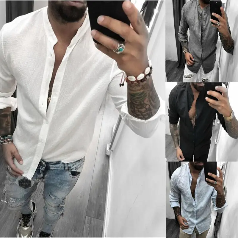 

Fashion Print Casual Men Long Sleeve Shirt Stitching Fashion Pocket Design Fabric Soft Comfortable Men Dress Slim Fit Style