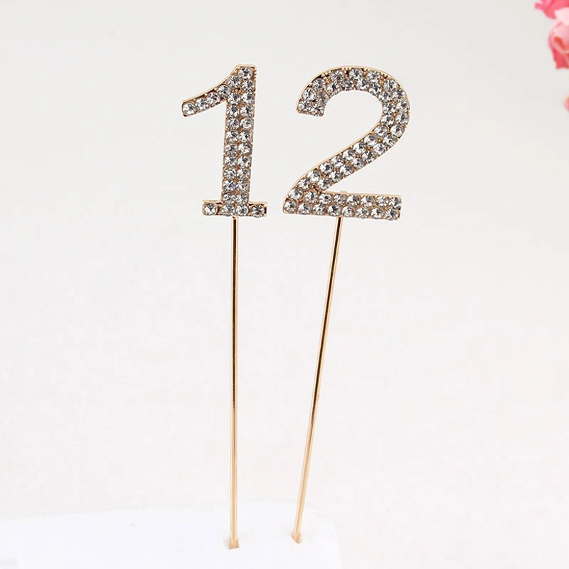 

1Pc Gold Silver Diamond-studded Number 0-9 Rhinestone Collection Cake Topper for Birthday Party Dessert Cake Decoration Gifts