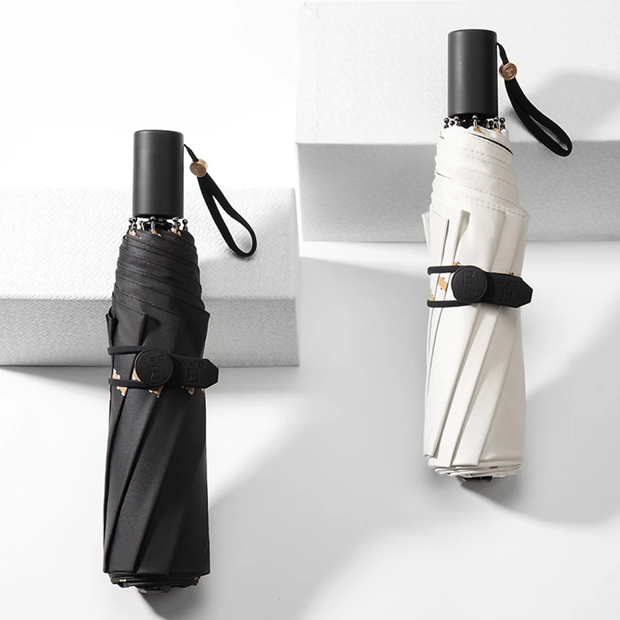 Зонт от солнца дождя женский пять три сложения белый ручной большой прозрачный