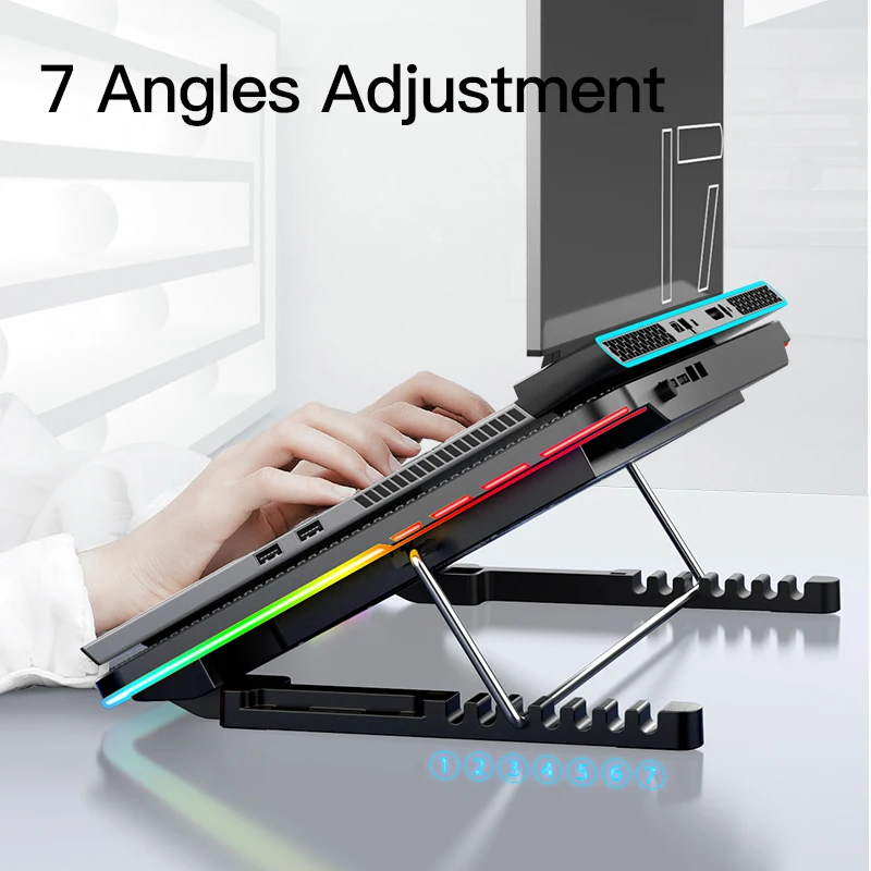coolcold rgb light base cooler notebook six led fan 10 15 6 inch gaming laptop cooler cooling pad with phone holder free global shipping