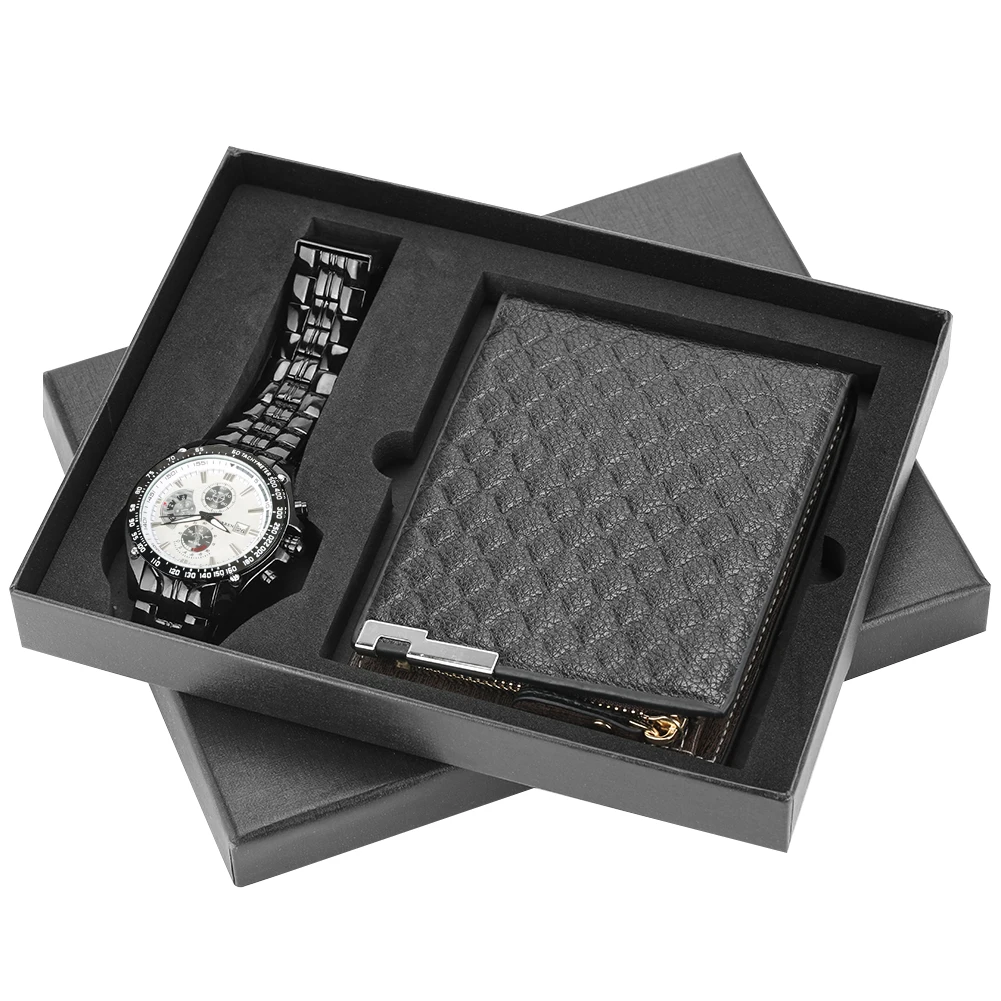 Мужские часы роскошные минималистичные кварцевые наручные мужские с бумажником