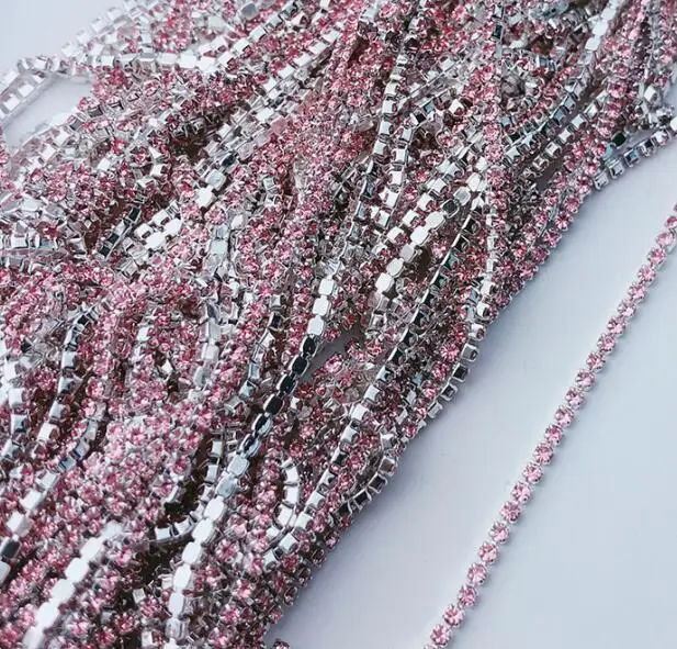 ss4 06 pink silver Ss4 1,4 мм стразы на цепочке, Необычные кисточки с драгоценными камнями, отделка кристаллами струйный Розовый Синий Блестящий DIY Ювелирная цепочка для дизайна ногтей - Цвет: ss4 06 pink silver