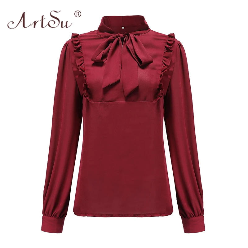 Женская шифоновая блузка с воротником-стойкой длинным рукавом | одежда