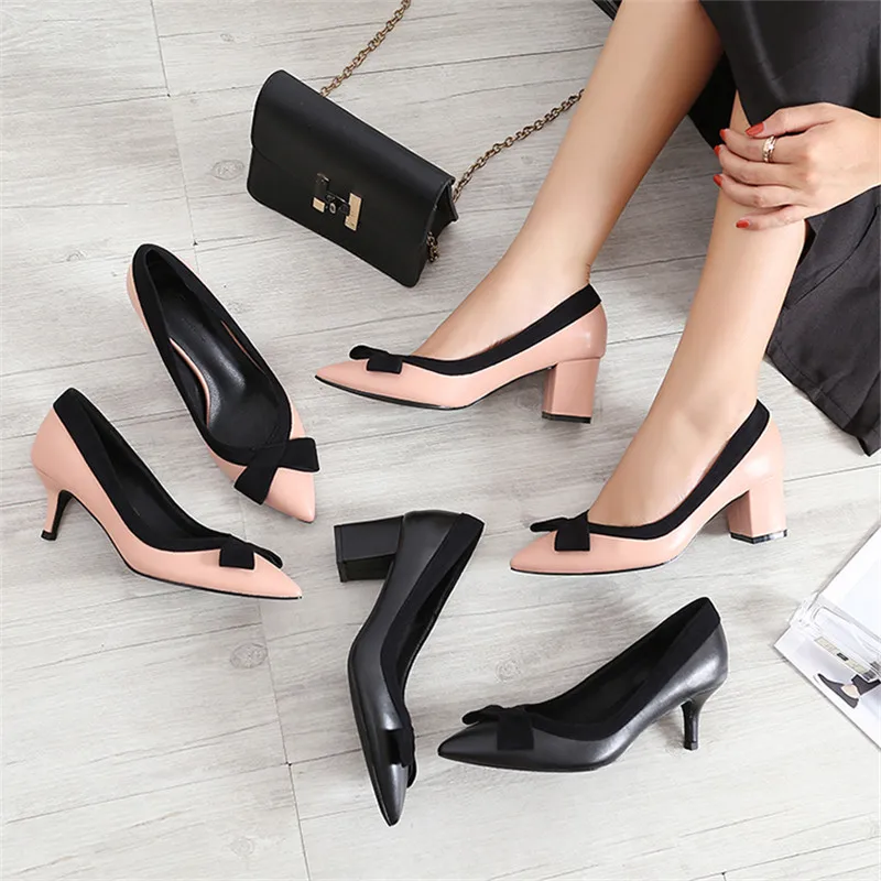

Elegant Wedding Party High Heels Shoes Fashion Slip On Women Shoes Big Size 40 Single Shoes Bowtie Pumps Spring Summer 2020 New