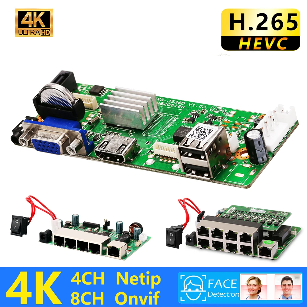 XMeye 4ch 8ch 5MP POE NVR Face Recognition H.265+ Network Video Recorder 1 HDD 24/7 Recording IP Camera Onvif P2P System | Безопасность