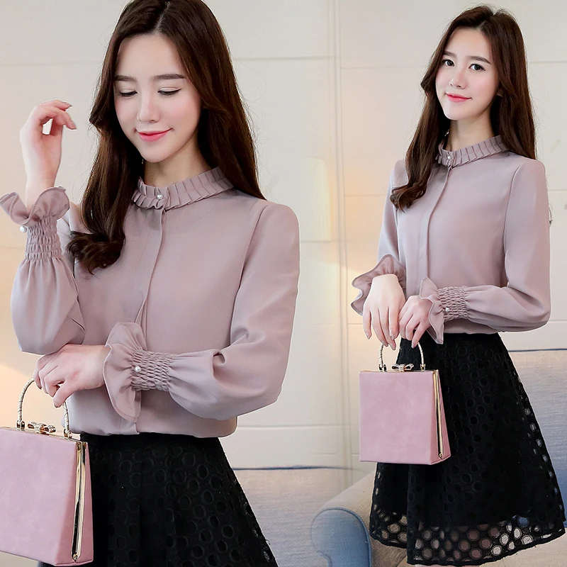 Весна 2020 модные женские блузки рубашки шифоновая блузка OL с длинным рукавом