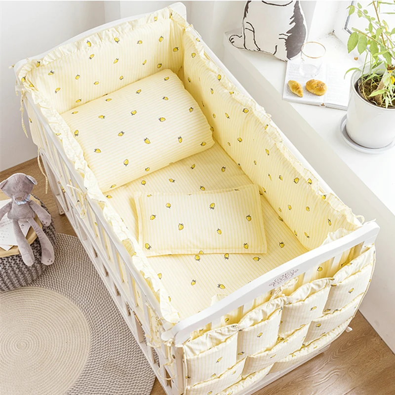 Детский комплект постельного белья хлопковый розовый моющийся бампер