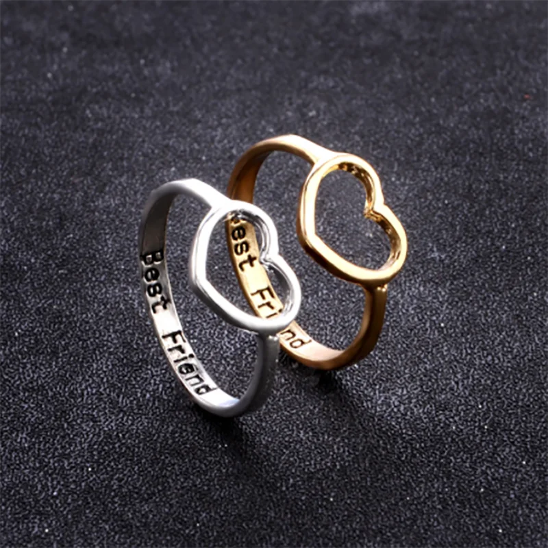 

Heart Hollow Out Romantic Friendship Ring Simple Best Friend Engraved Finger Charms Couple Lover's Ring Jewelry Gift For Friend