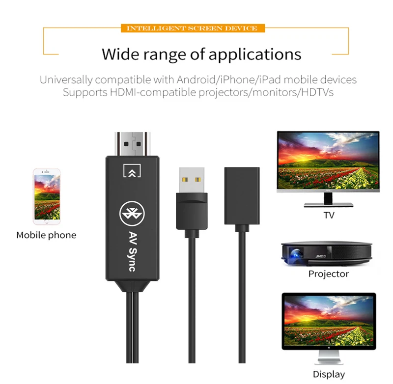 Bluetooth AV адаптер USB HDMI кабель для iPhone XS X iOS Xiaomi Huawei Samsung Type C Micro Android 5 0 телефон ТВ