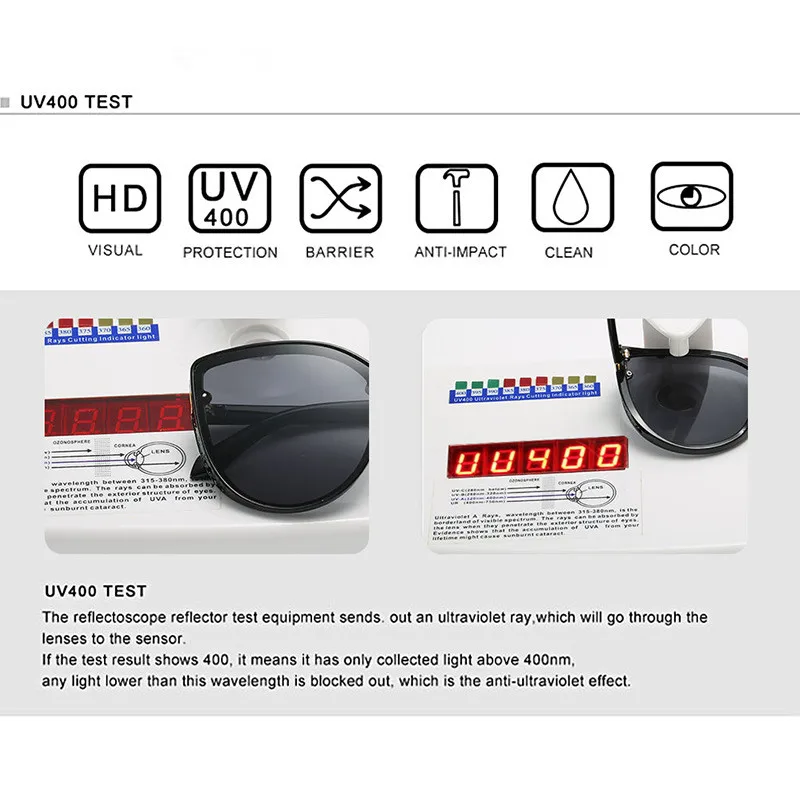 Женские очки кошачий глаз FENCHI поляризационные солнцезащитные без оправы большие