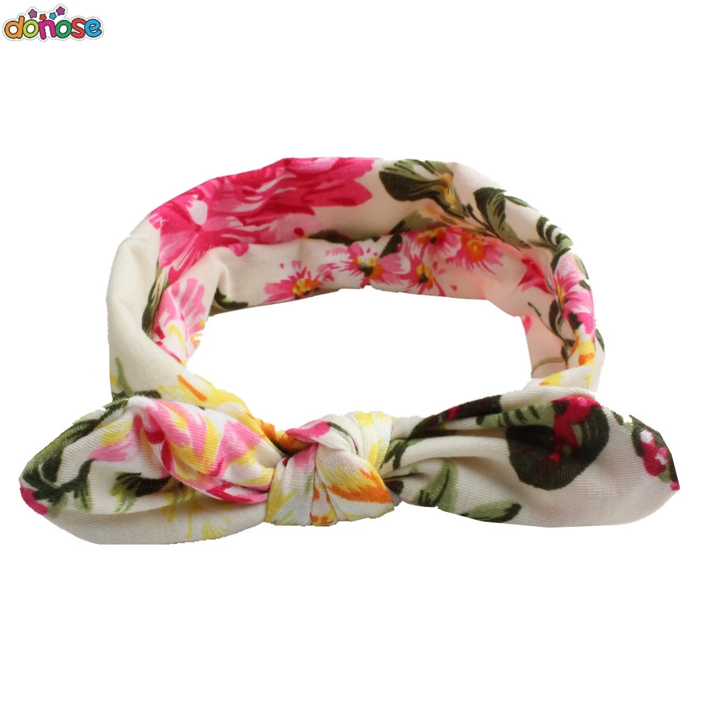 Повязка на голову для девочек эластичная широкая богемная лента с бантом