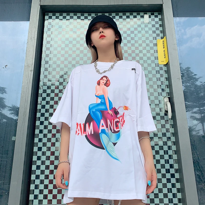 

Palm Angels Mermaid print short-sleeved European American high street fashion men's women's T-shirt 1541544596