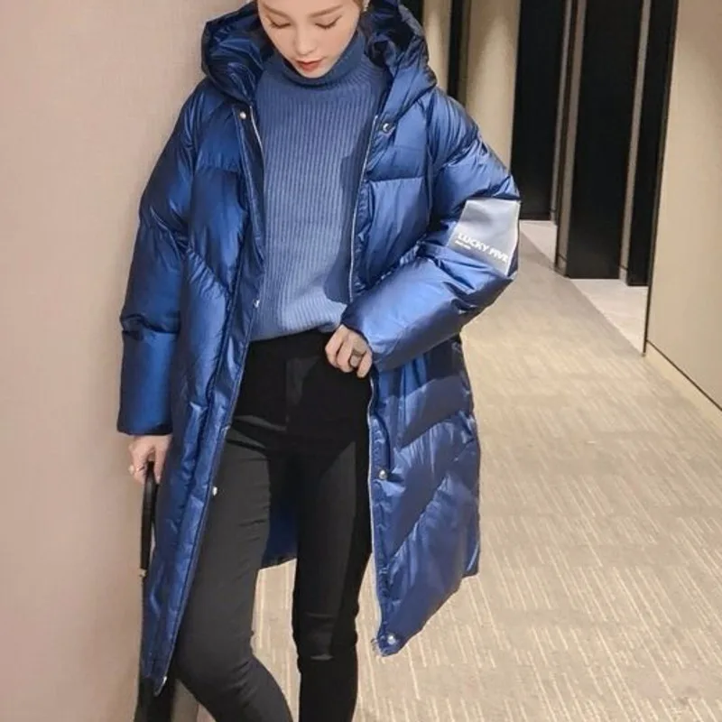 Winter Jacket Women Wash Free Bright Face Cotton Padded Clothes Medium Long 2021 New Loose Hooded Warm Fashion Coat