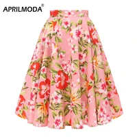 2021 autumn high waist skirt cotton womens polka dot floral print vinatge swing pinup rockabilly 50s retro vintage party skirts