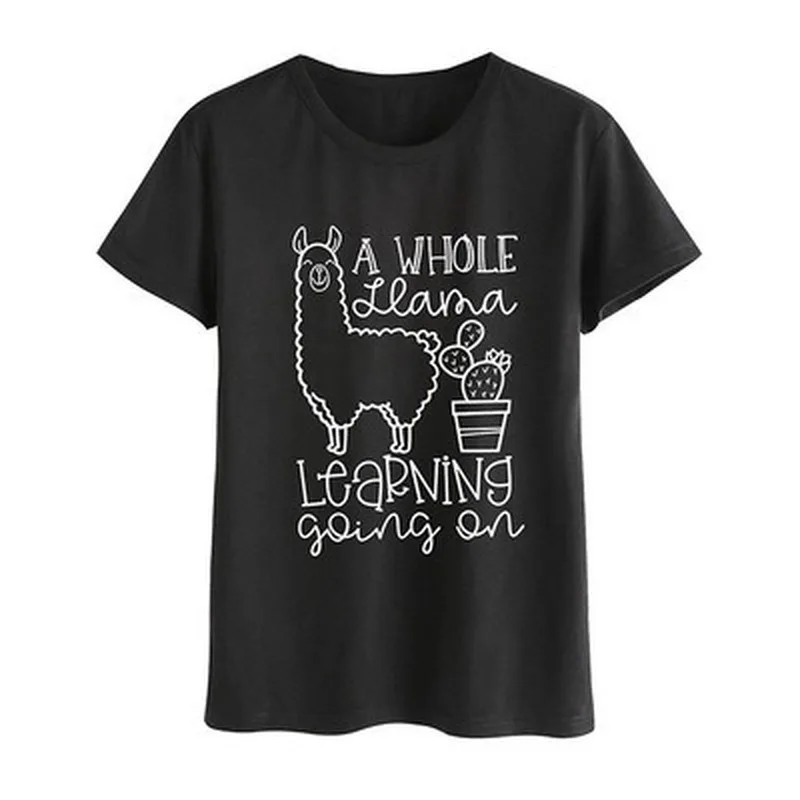 

A Whole Leama Learning Print Women T Shirt Short Sleeve O Neck Loose Women Tshirt Ladies Fashion Tee Shirt Tops Clothes Mujer
