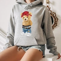 creative fashion scarf teddy bear print sweatshirt autumnwinter thickening plus size men and women hoodies lovers hoodie s 4xl