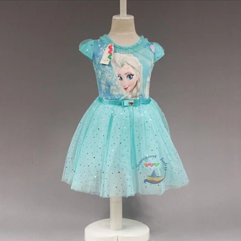 DS019-Blue Новинка; платье для девочек с изображением Анны и Эльзы; Косплей; платья принцессы Снежной Королевы для девочек; костюм; платья для девочек; одежда для маленьких детей - Цвет: DS019-Blue