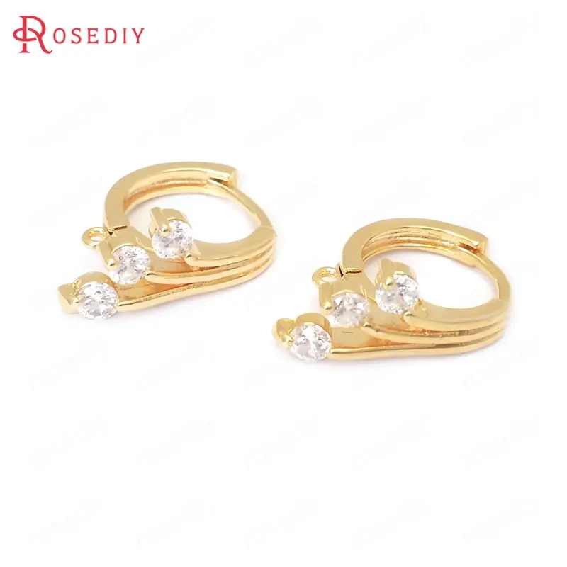 

4 шт., латунные серьги-кольца с цирконом, 17 мм