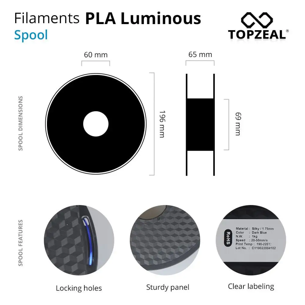 TOPZEAL Glow Green Color in the Dark 3D Printer PLA Filament Dimensional Accuracy +/- 0.05mm PLA 1KG Spool Luminous Green Color
