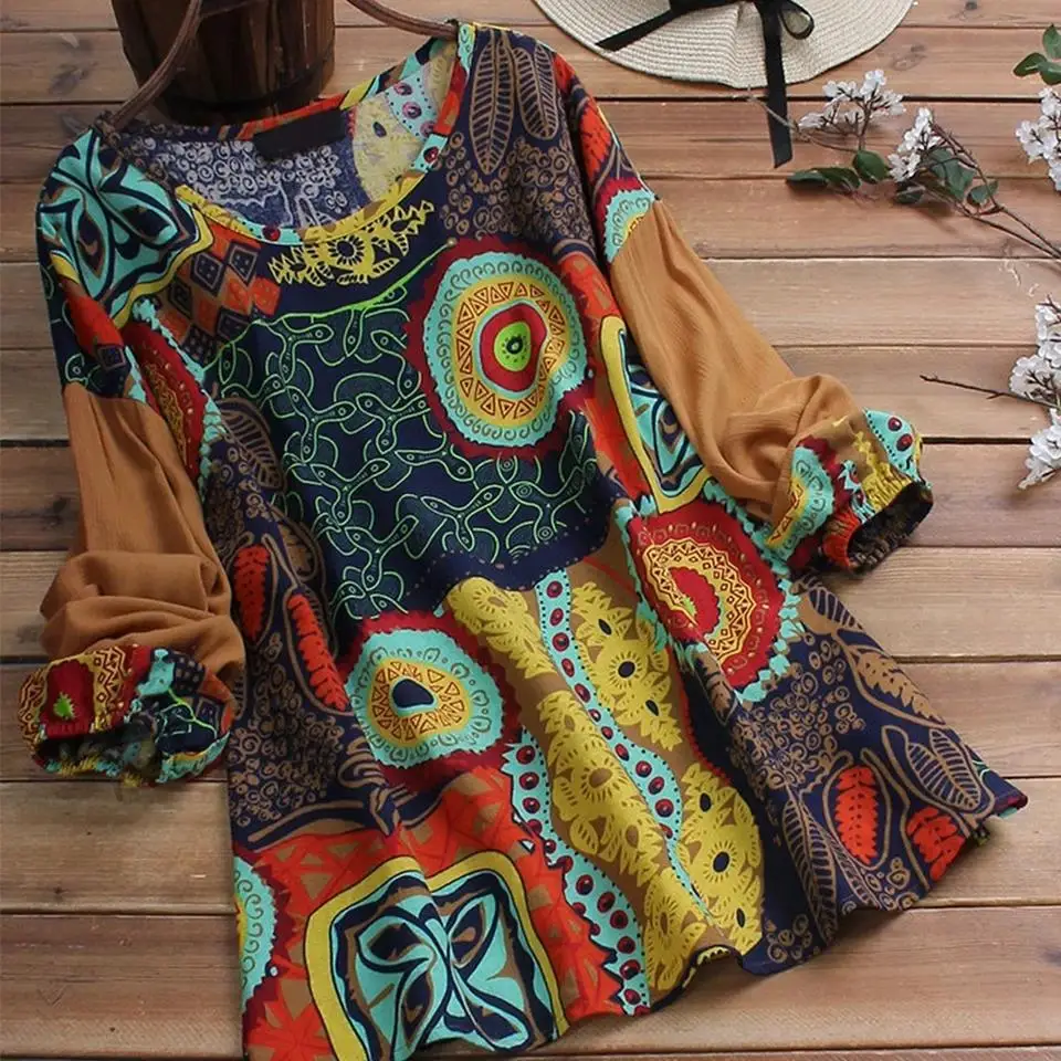 Vitange Топы женская льняная блузка размера плюс Повседневная плинтованная