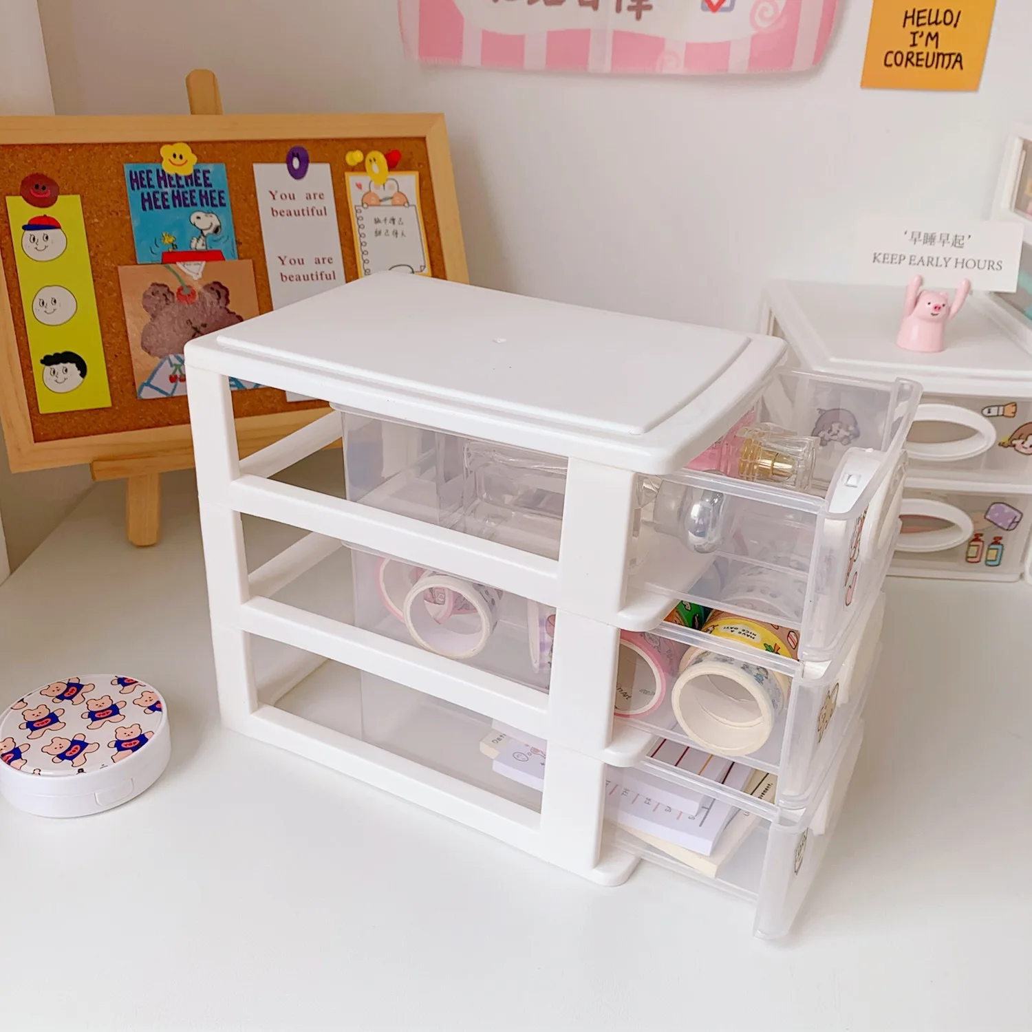 

New Korean Cute Girl European Simple Transparent Desktop Storage Box Table Multi-layer Drawer Small Object Sundries Storage Box