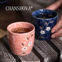 chanshova 100ml embossed flower pattern retro style under glazed ceramic handprint tea cup coffee cups china porcelain h366