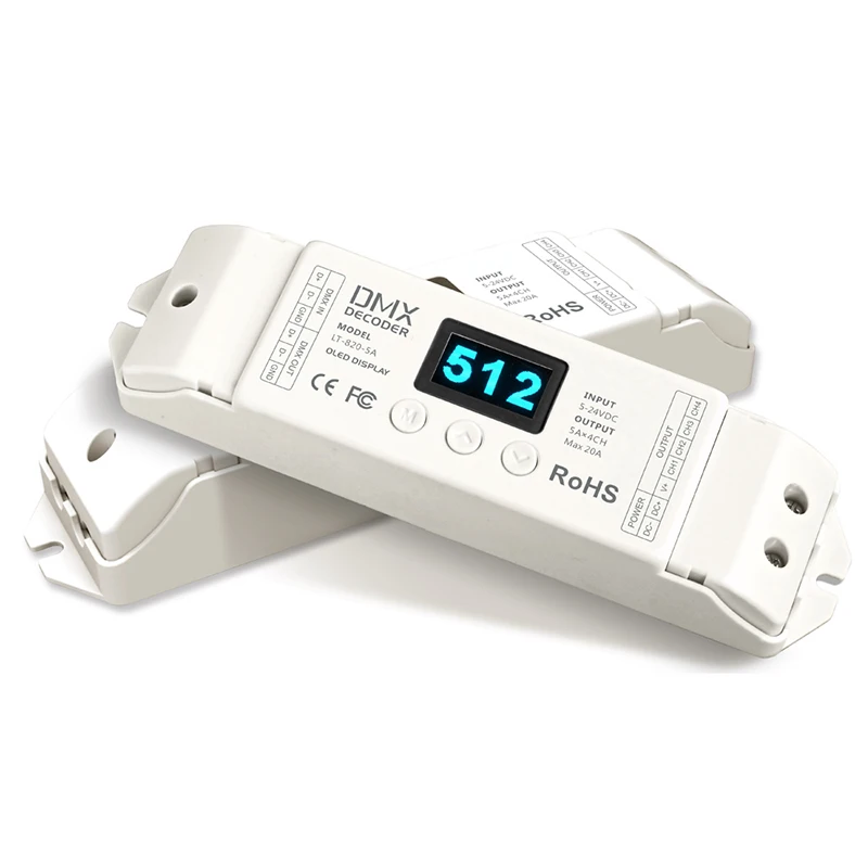 Новый светодиодный DMX512 декодер 4 канала RGBW светодиодные ленты контроллер 5 24V Вход