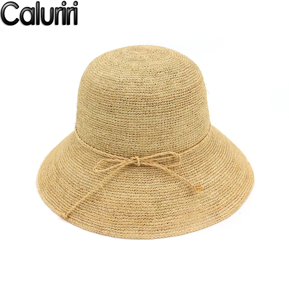 

Caluriri Fashion Girl Thin Raffia Straw Sun Hat 56cm Head Size Summer Beach Hats Women Raffia UV Hats 57 Head Size