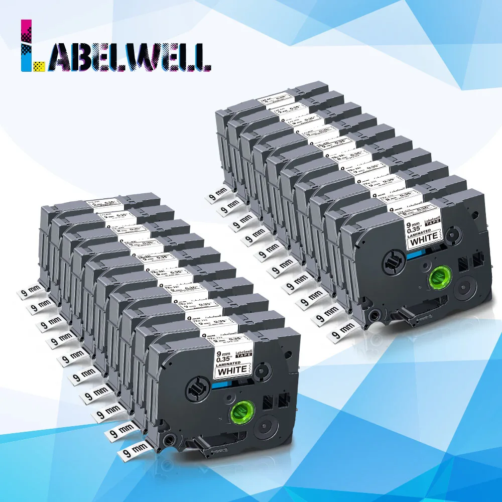 Labelwell 20 штук 9 мм черная и белая ламинированная этикетка лента совместимый для 221 с