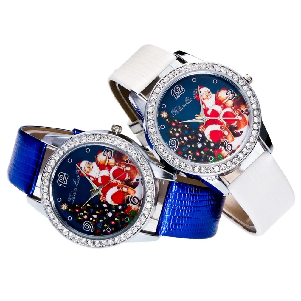 Кварцевые часы Санта Клаус Рождественская елка фон крокодил узор Кожаный