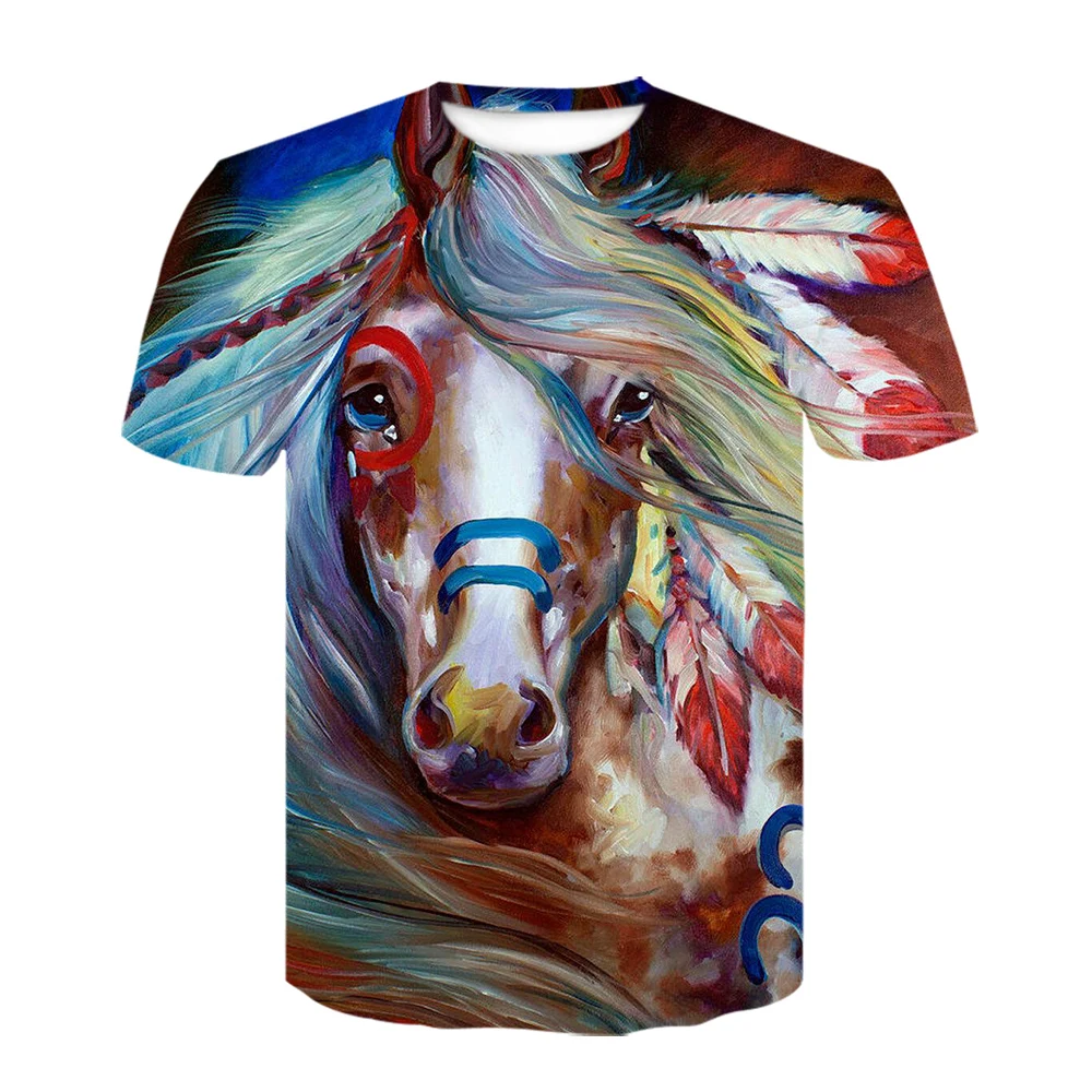 

Tops Fashion 3D Horse Print T Shirt for Boy 2021 Comfort Teens Summer Funny Animal Print Top Short Sleeve T Shirt Boy Girl Wear