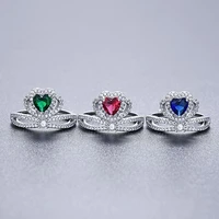 original europe americas 925 silver heart shaped color zircon open ring 2020 woman fashion diy fine jewelry gift free shipping