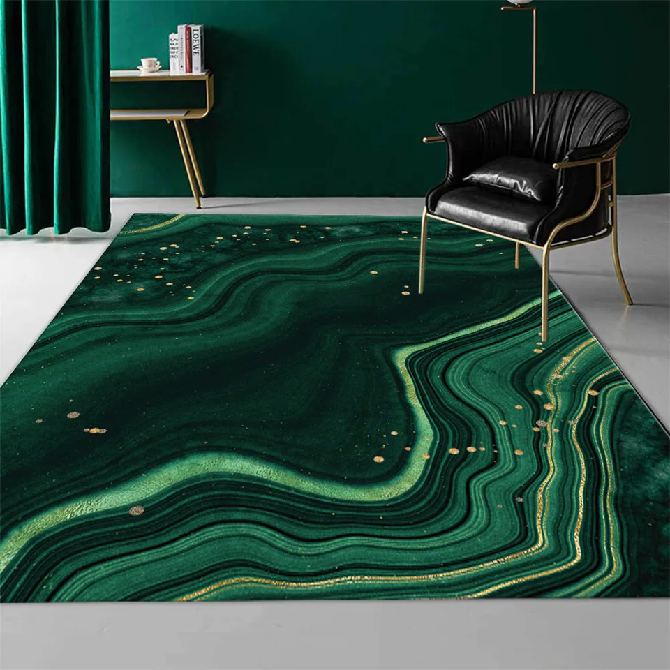

Dark Green Marble Large Rugs Living Room Decoration Abstract Turquoise Floor Mat Room Washable Non-slip Table Chair Mat Soft