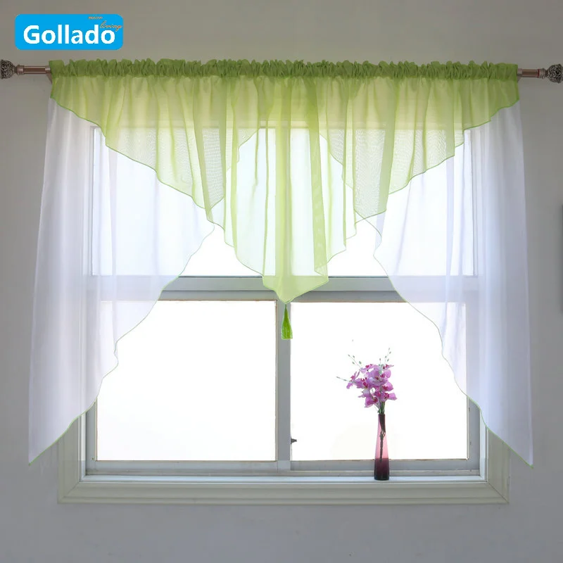 

Fashion Triangular Valance Design With a Tassel Stitching Colors Tulle Balcony Kitchen Window Curtain 1PCS