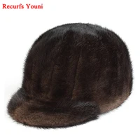 Winter Unisex Mink Fur Hat For Men Women Outdoor Warm Casquette Male Marten Hair Patchwork Black/Brown Golf/Hockey Baseball Caps