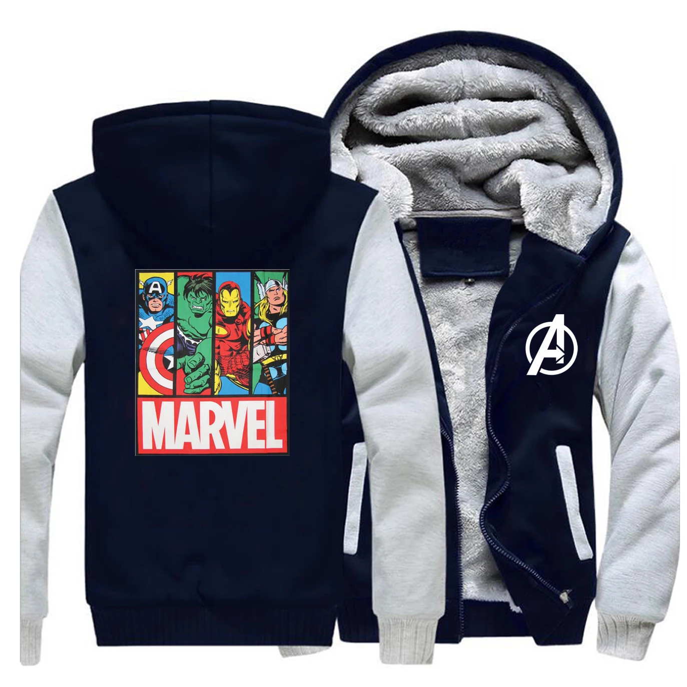 Marvel Мстители зима горячая Распродажа толстовки с рукавом реглан мужская мода хип-хоп спортивная одежда забавное пальто плотная одежда супергероя - Цвет: Gray Dark Blue