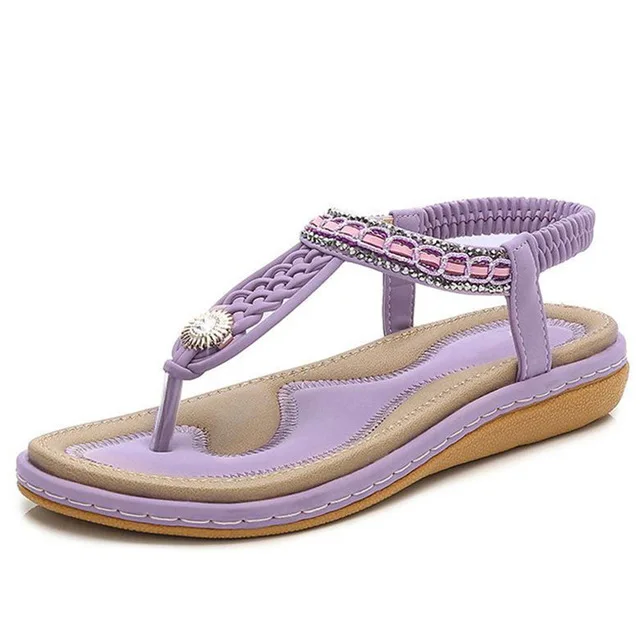 Женские сандалии на плоской подошве со стразами Размеры 35-42 | Обувь