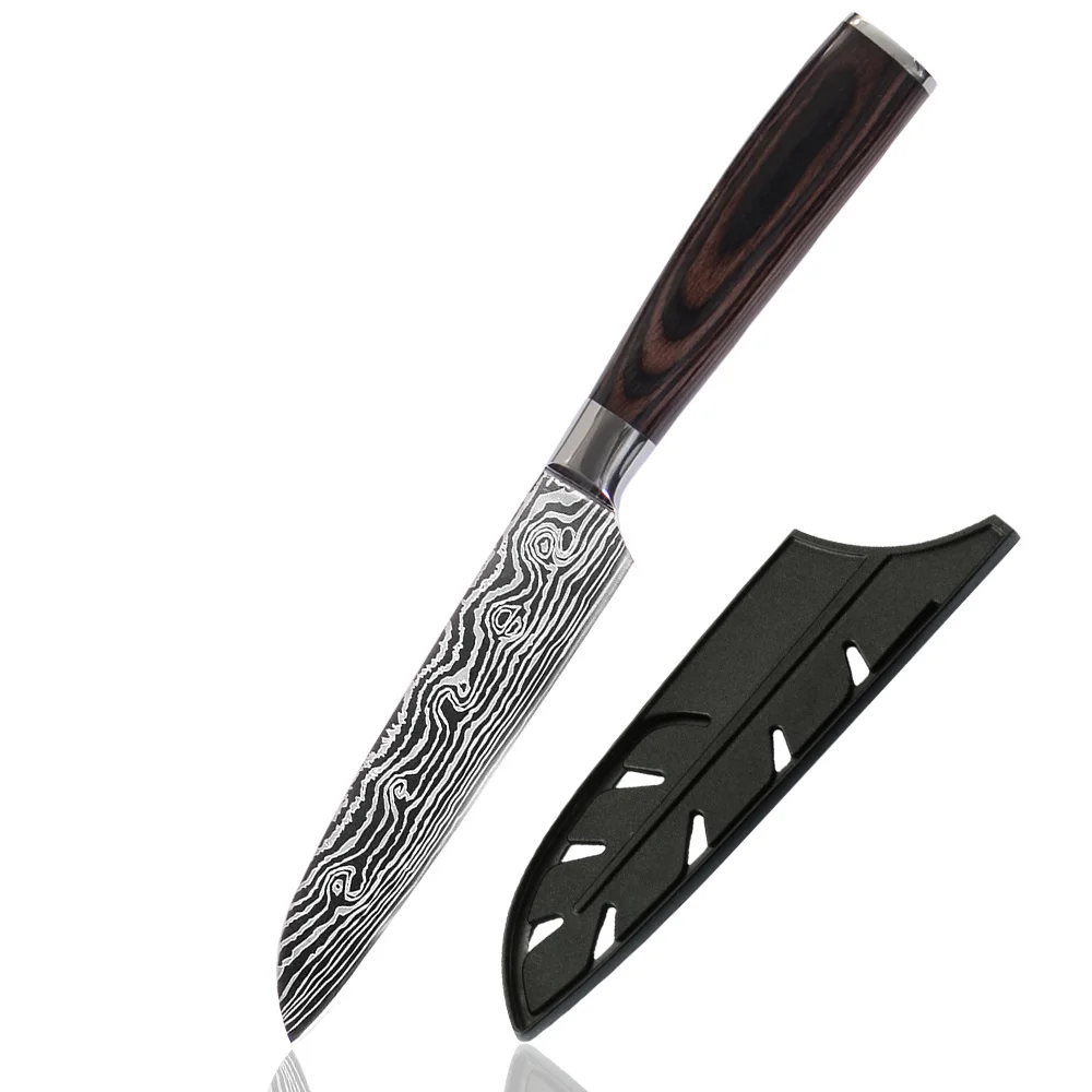 5 inch Santoku Knife SOWOLL немецкий Высокоуглеродистый нож из нержавеющей стали, эргономичная ручка, Ультра острый, бесплатный подарок, кухонный нож в рулоне, сумка, чехлы - Цвет: 5 inch Santoku Knife