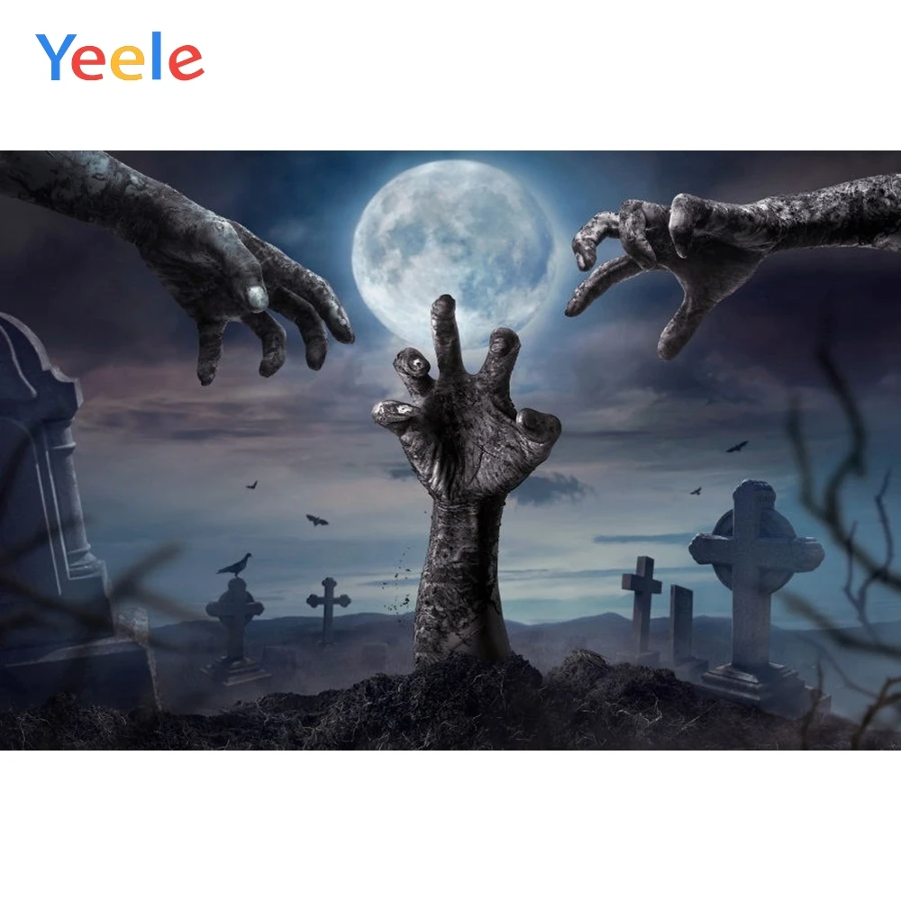 Фон Yeele для хэллоуина надгробие лес рука луна ночь индивидуальный виниловый фон
