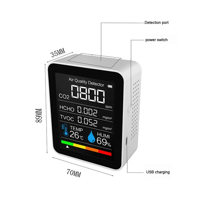 

Portable Environmental Quality Detector Temperature and Humidity Detection TVOC Formaldehyde Detection Tool Smart Air Detector