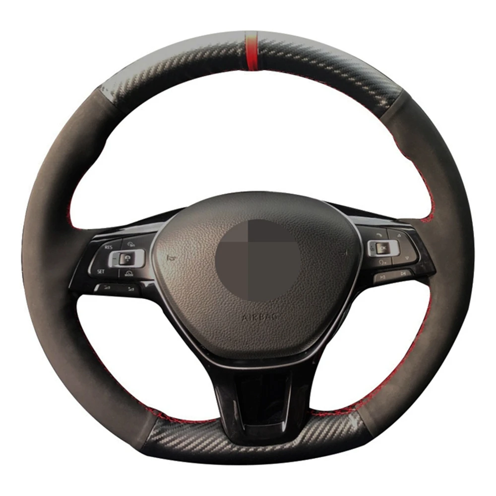 

Car Steering Wheel Cover Black Carbon Fiber Suede For Volkswagen VW Golf 7 Mk7 New Polo Jetta Passat B8 Tiguan Sharan Touran Up