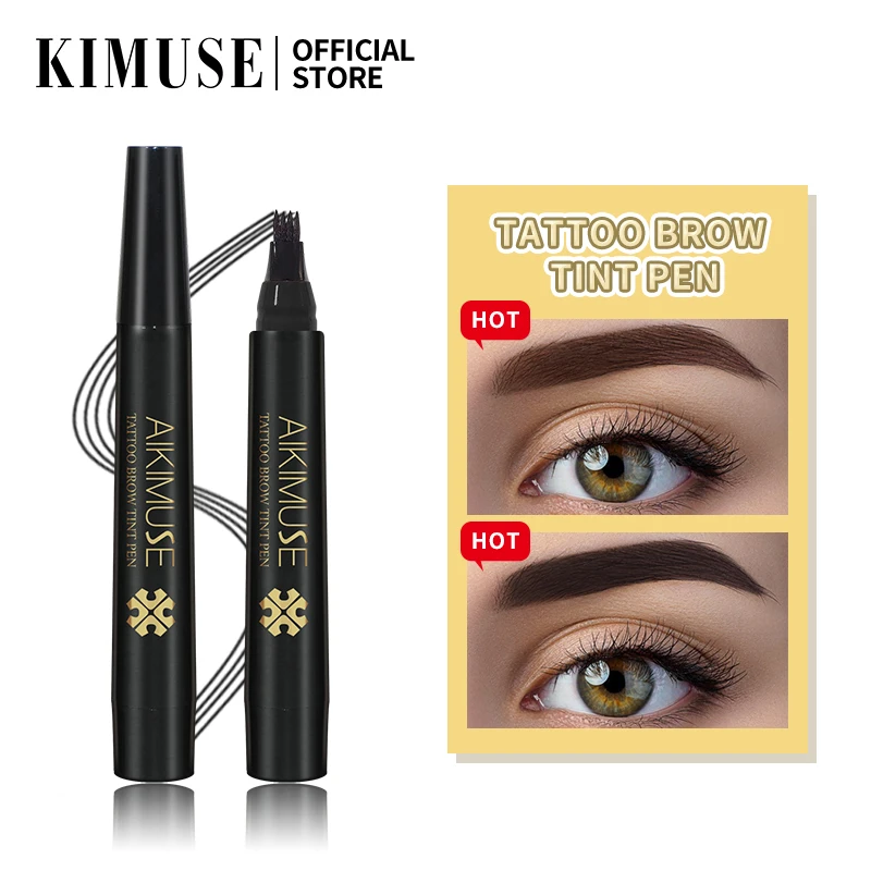 

KIMUSE Eyebrow Pen Waterproof 4 Fork Tip Eyebrow Tattoo Pencil Cosmetic Long Lasting Natural Dark Brown Liquid Eye Brow Pencil