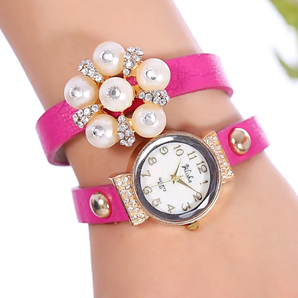 

2020 New Listing Fashion Women Watch Fashion White Pearl Flower Bracelet Watch Women Quartz Rhinestone Watch Relogio Feminino