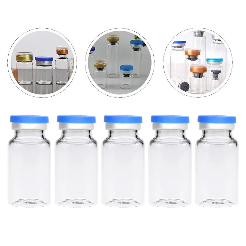 

20pcs Practical 10ml Transparent Vials Clear Flat Bottom Bottles with Caps
