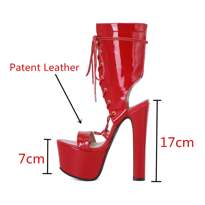 

GXCMHBWJ Sexy Nightclub 17cm Super High Heels Platform Women Sandals Punk Goth Peep Toe Lace Up Cross Strap Demonia Ladies Shoes