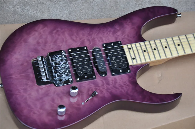 Электрическая гитара фиолетового цвета с кленовым стеганым шпоном грифом 22 лада